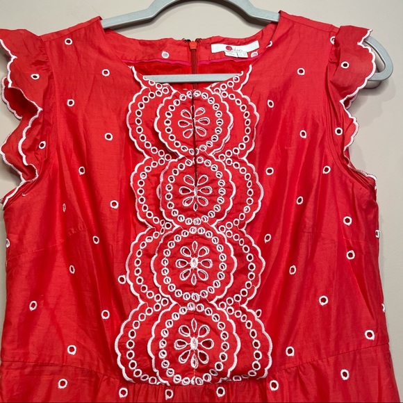 Boden Lucinda Broderie Eyelet Coral Red cotton midi dress size 8 Regular - Picture 3 of 8